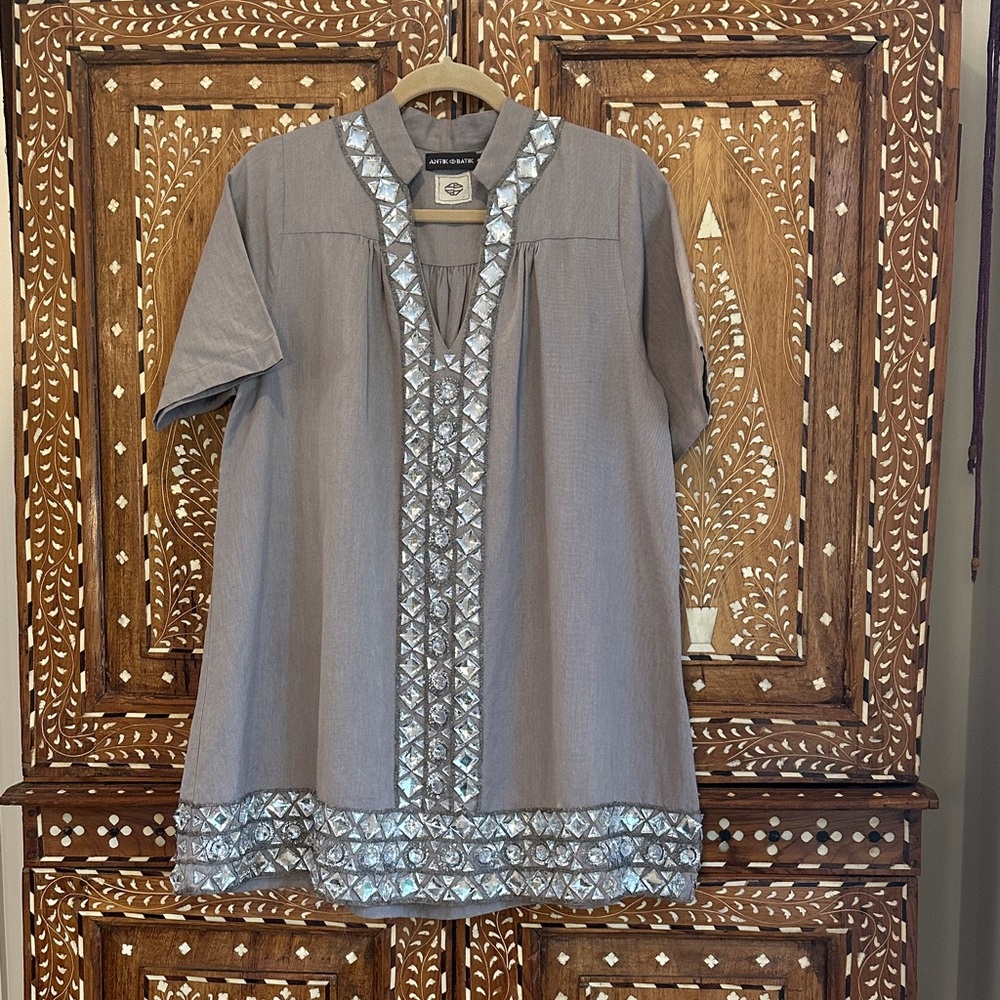 Antik Batik Beaded Grey Tunic
